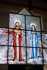 Image showing Stained glass with Jesus and Mary