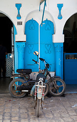 Image showing Decorative traditional Tunisian door, with moped