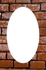 Image showing Red brick wall fragment frame isolated white oval 
