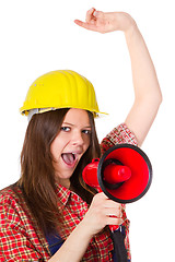 Image showing Craftswoman with megaphone