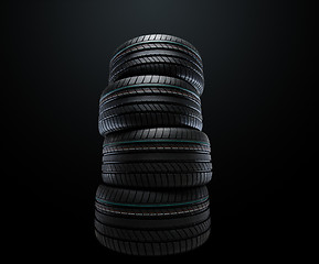 Image showing new summer tires stacked