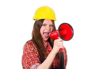 Image showing Craftswoman with megaphone