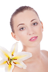 Image showing young beautiful woman portrait with white flower