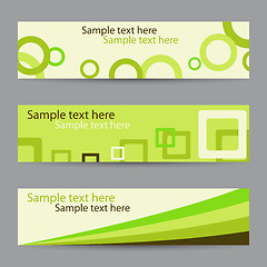 Image showing Collection of green horizontal banners with circles, squares and ribbon