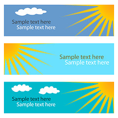 Image showing Collection of blue horizontal banners with sun. 