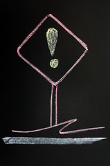 Image showing Exclamation mark sign drawn on a blackboard background