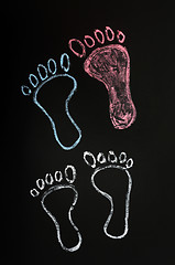 Image showing Footprints symbol drawn with chalk on blackboard background