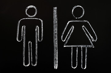 Image showing Men and women symbols drawn on blackboard background