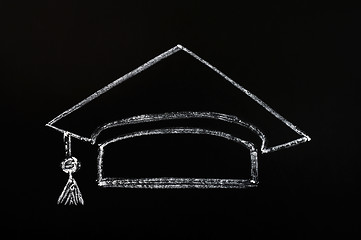 Image showing Trencher cap drawn with chalk on blackboard background