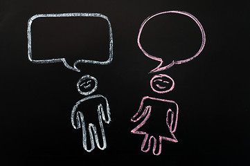 Image showing Chalk drawing of blank speech bubbles with human figures