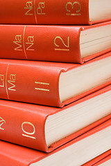 Image showing Stacked Red Books (Close View)