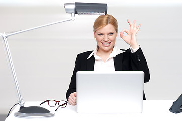 Image showing Corporate lady showing excellent gesture