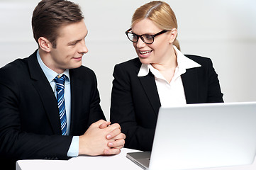 Image showing Businessman discussing deal with secretary