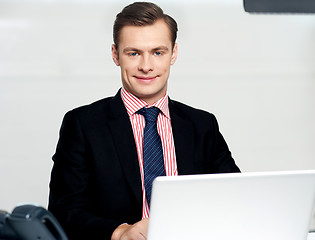 Image showing Businessman working on laptop