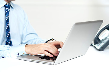 Image showing Closeup shot of man working on a laptop