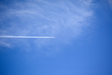 Image showing The plane in the middle of the sky