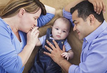 Image showing Mixed Race Family Playing on the Blanket