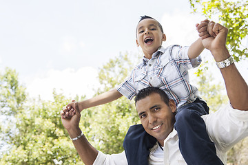 Image showing Hispanic Father and Son Having Fun in the Park