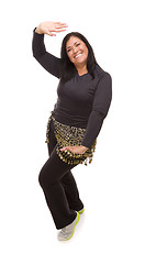 Image showing Attractive Hispanic Woman Dancing Zumba on White