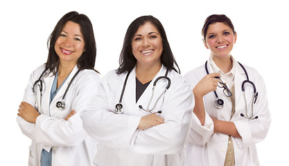 Image showing Three Hispanic Female Doctors or Nurses on White