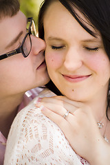 Image showing Young Engaged Couple Sharing a Moment in the Park