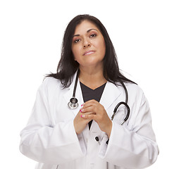 Image showing Concerned Female Hispanic Doctor or Nurse