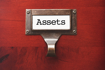 Image showing Lustrous Wooden Cabinet with Assets File Label