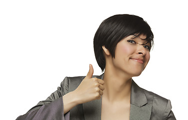 Image showing Happy Young Mixed Race Woman With Thumbs Up on White