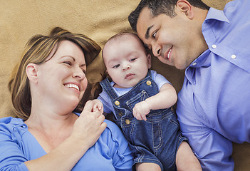 Image showing Mixed Race Family Playing on the Blanket