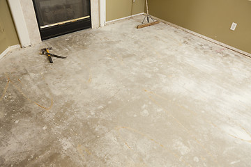 Image showing Concrete House Floor with Broom Ready for Flooring Installation