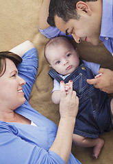 Image showing Mixed Race Family Playing on the Blanket