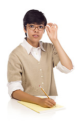 Image showing Pretty Mixed Race Young Adult Female Student at Table