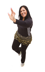 Image showing Attractive Hispanic Woman Dancing Zumba on White