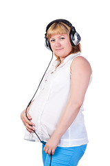 Image showing Pregnant Woman with Headphones