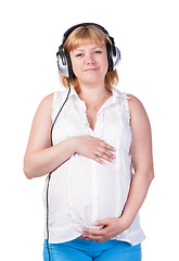 Image showing Pregnant Woman with Headphones