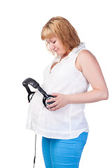 Image showing Pregnant Woman with Headphones