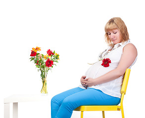 Image showing Pregnant Woman with Flowers