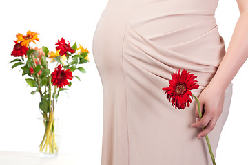 Image showing Pregnant Woman with Flowers