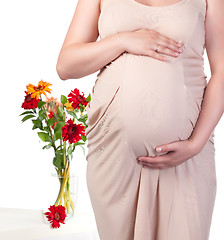 Image showing Pregnant Woman with Flowers