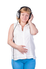 Image showing Pregnant Woman with Headphones