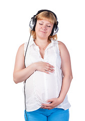 Image showing Pregnant Woman with Headphones