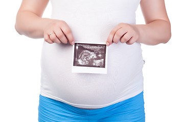 Image showing Pregnant Woman's Belly with Ultrasound Image