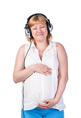 Image showing Pregnant Woman with Headphones