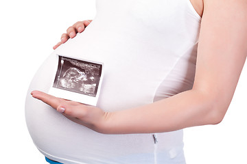 Image showing Pregnant Woman's Belly with Ultrasound Image