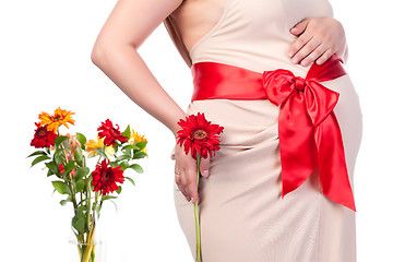Image showing Pregnant Woman with Flowers