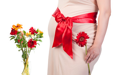 Image showing Pregnant Woman with Flowers