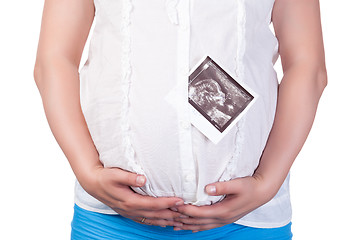 Image showing Pregnant Woman's Belly with Ultrasound Image