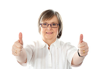 Image showing Female gesturing double thumbs up