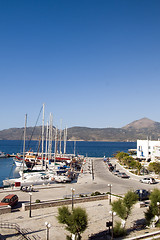 Image showing harbor with yachts fishing boats Adamas Milos Greek Island