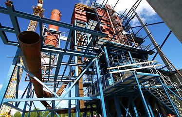 Image showing cranes and beams on construction of industrial factory